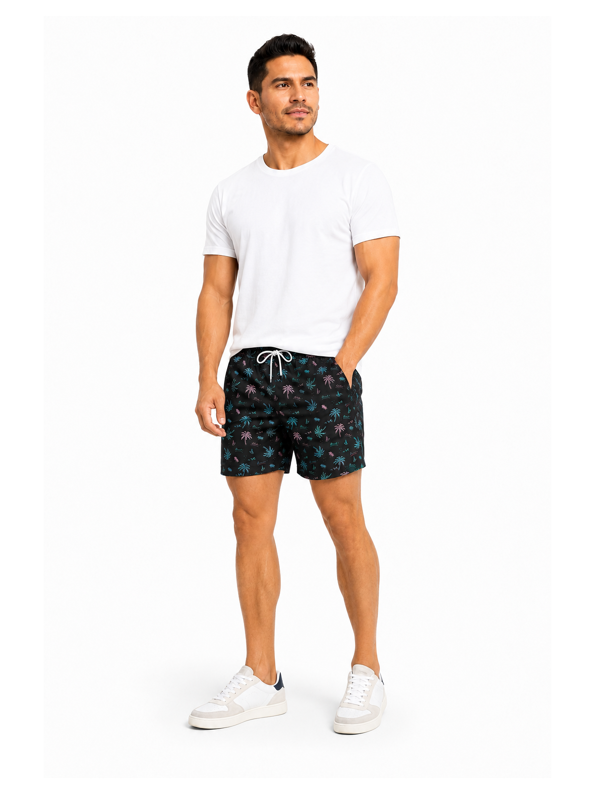 BLK PALM SWIM TRUNK