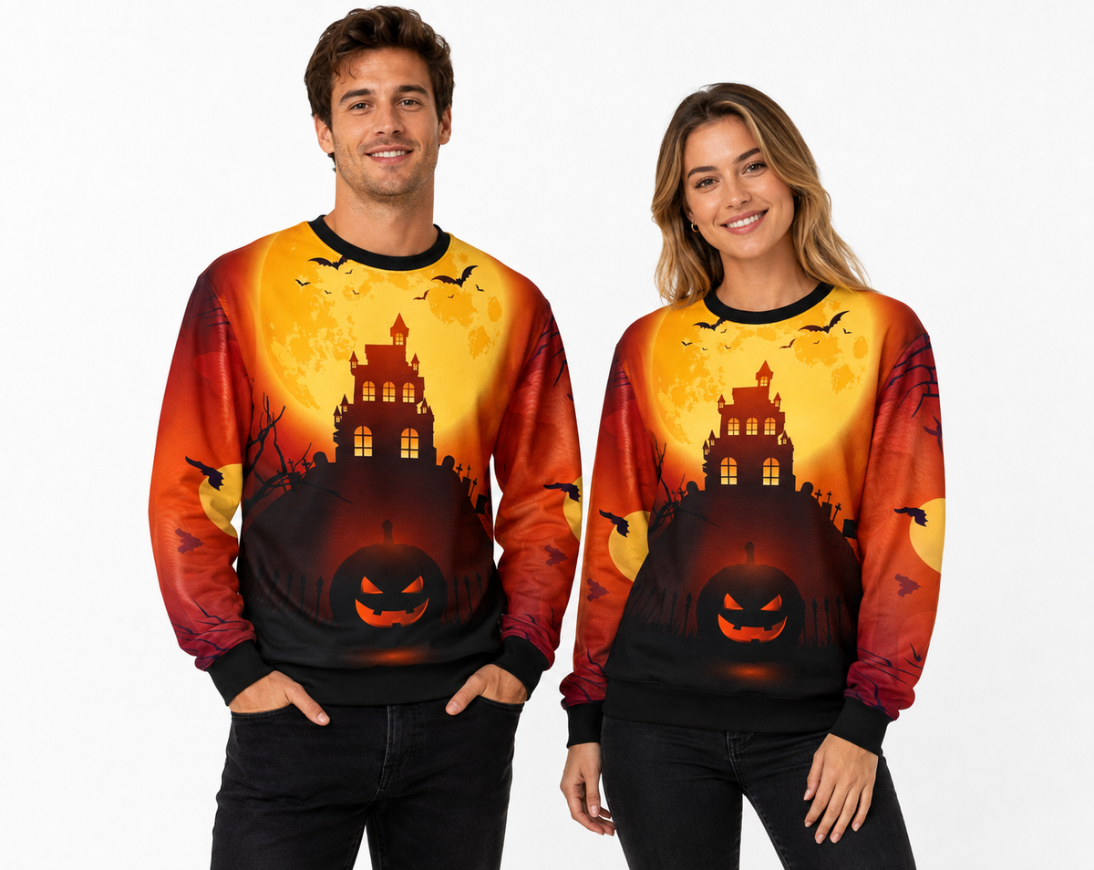 ORANGE PUMKIN HOUSE HALLOWEEN SWEATER