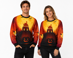 ORANGE PUMKIN HOUSE HALLOWEEN SWEATER