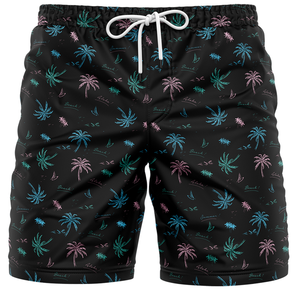 BLK PALM SWIM TRUNK