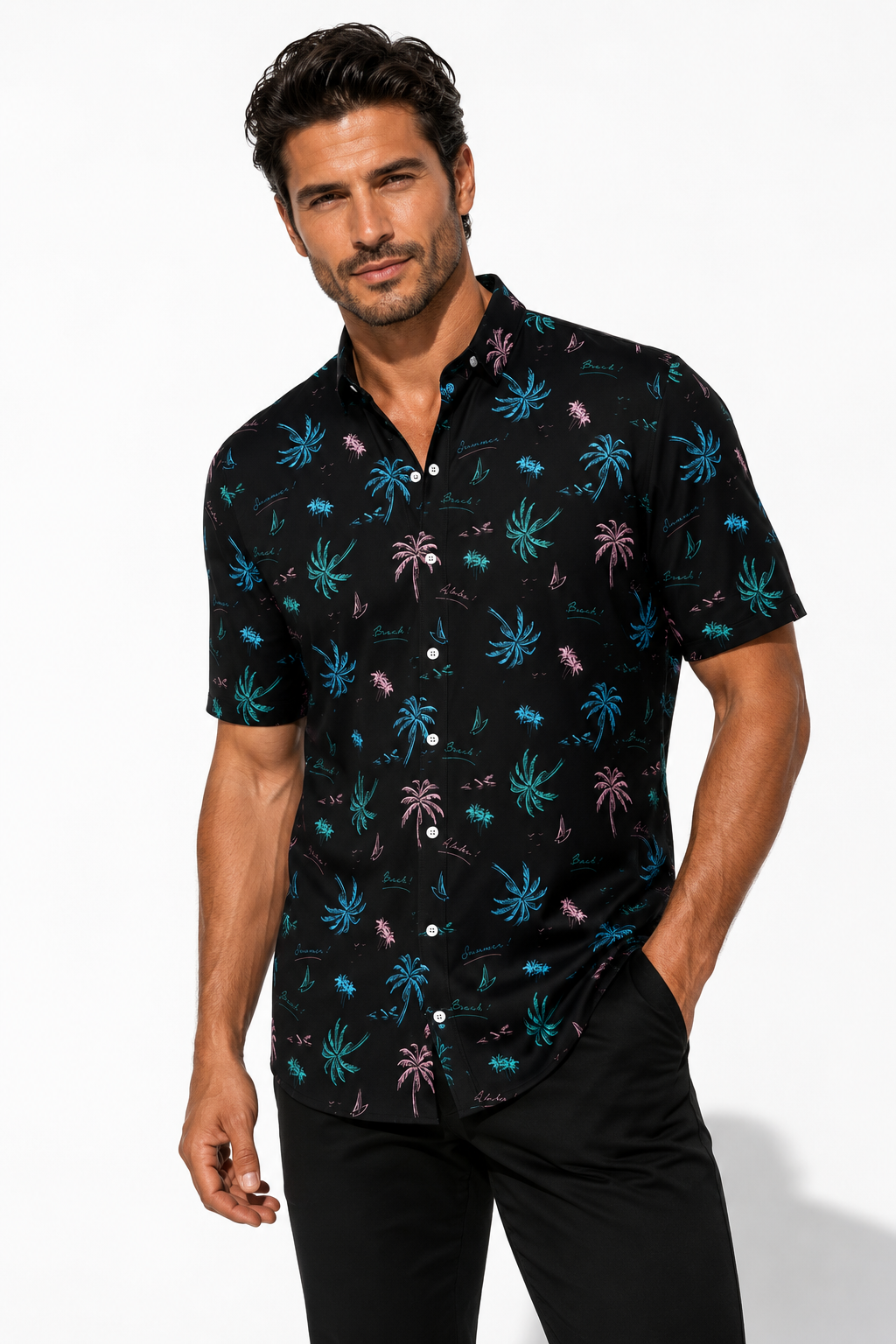BLK PALM BUTTON DOWN