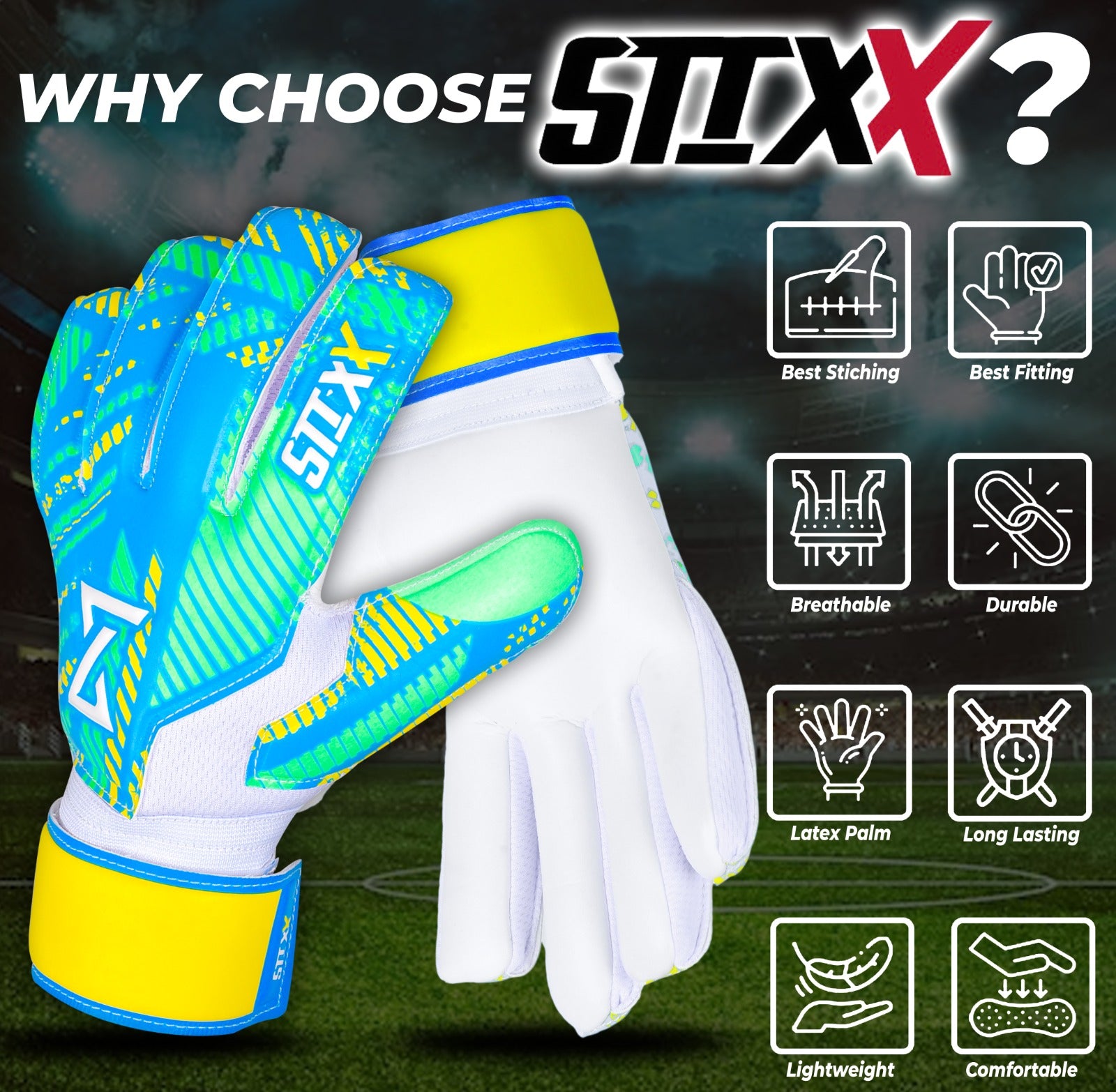 STIXX Goalie Gloves Youth Kids - Soccer Goalie Gloves with Anti Slip Strong Grip