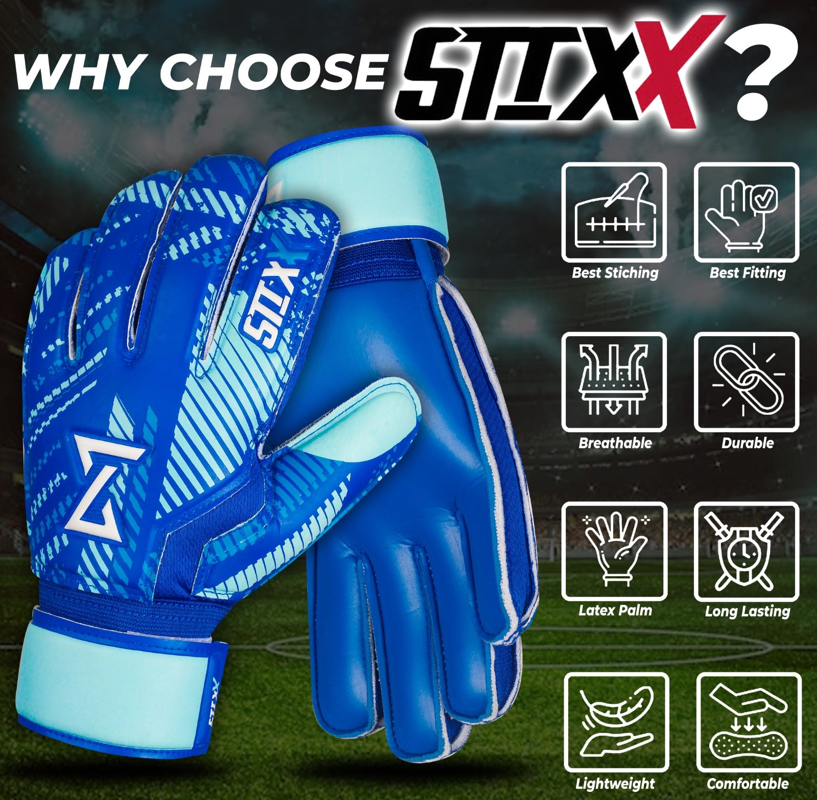 STIXX Goalie Gloves Youth Kids - Soccer Goalie Gloves with Anti Slip Strong Grip