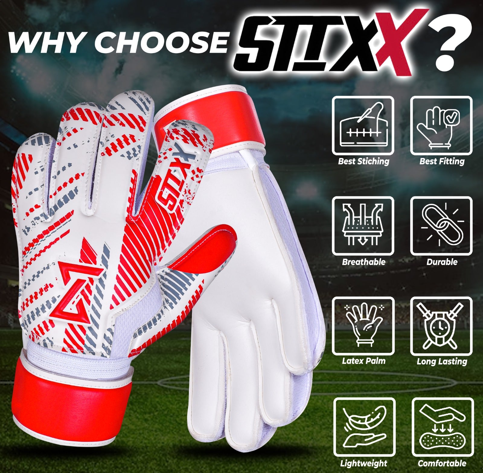 STIXX Goalie Gloves Youth Kids - Soccer Goalie Gloves with Anti Slip Strong Grip